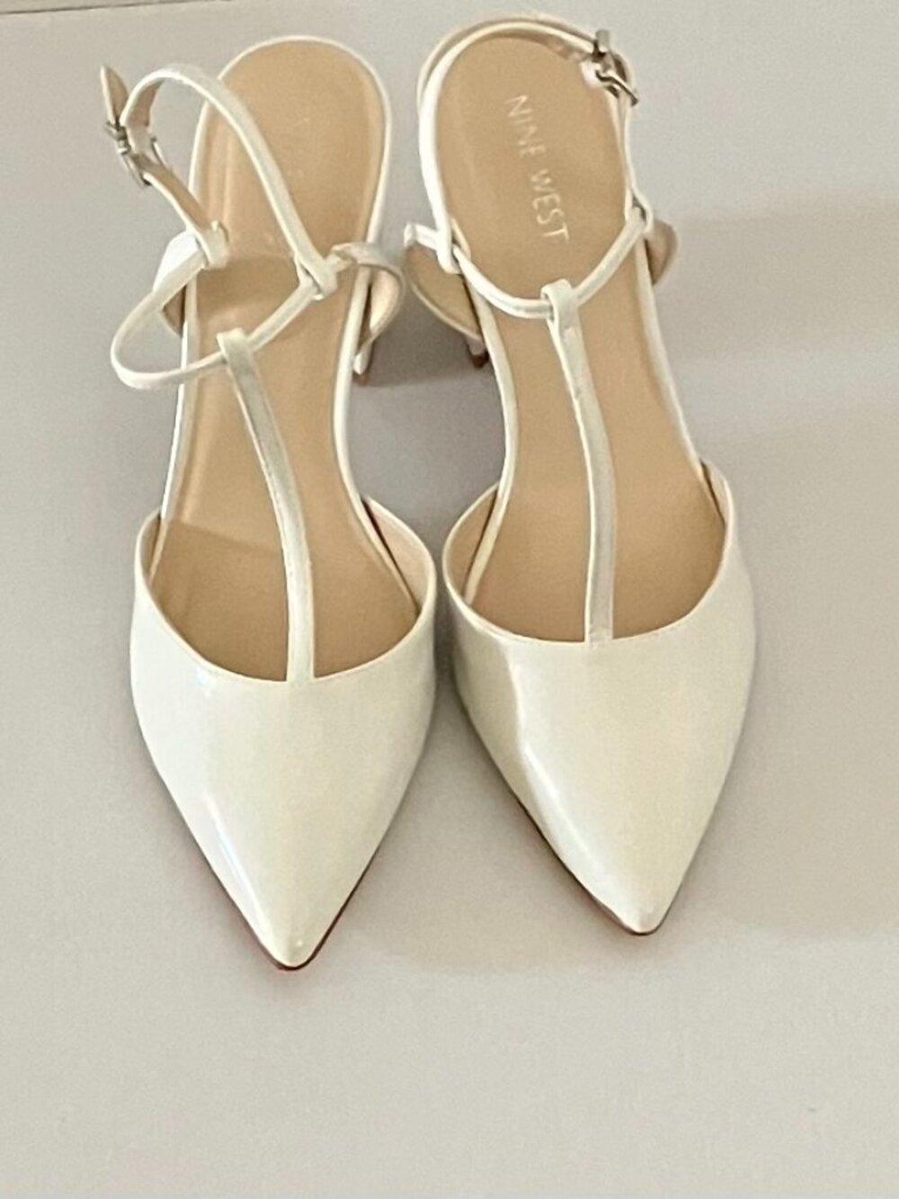 Nine West Kenzee T-Strap Pointed Toe Pump (Women)9,5, ivory